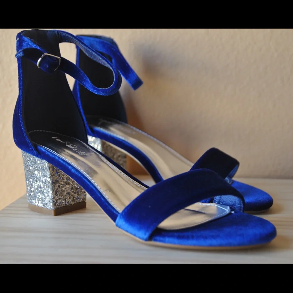 Navy Velvet and blue glitter heels size 6 - Picture 3 of 6